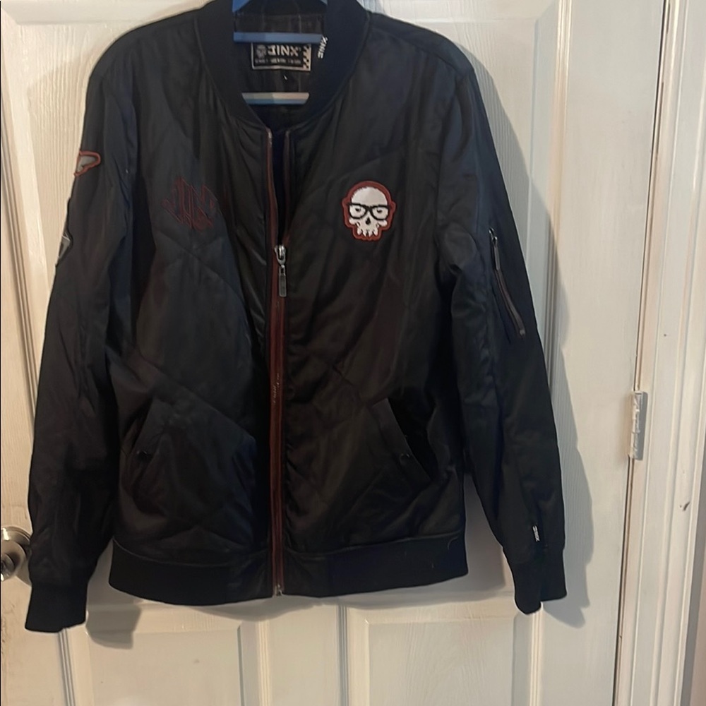 J!NX Men's Black Bomber Jacket with Skull Design